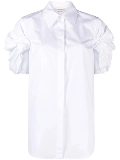 Alexander Mcqueen Wrap Sleeved Round Hem Shirt In Optical White
