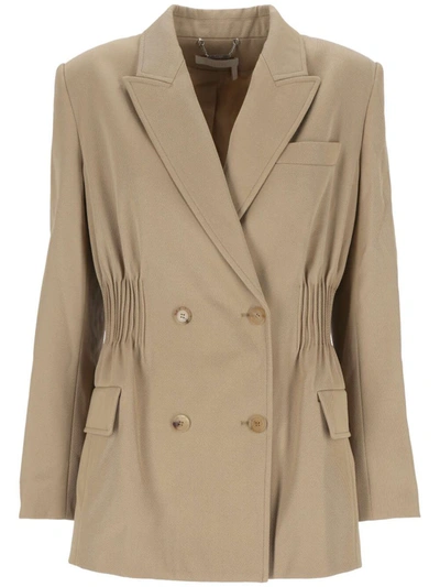 Chloé Double-breasted Jacket In Soft Wool In Pearl Beige