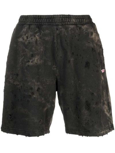 Diesel Distressed Acid-wash Cotton Shorts In Black