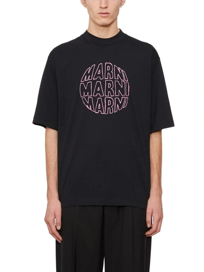 Marni Logo Cotton T-shirt In Nero