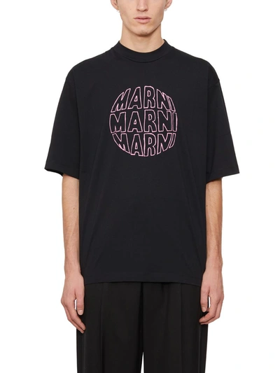 Marni Logo Cotton T-shirt In Black
