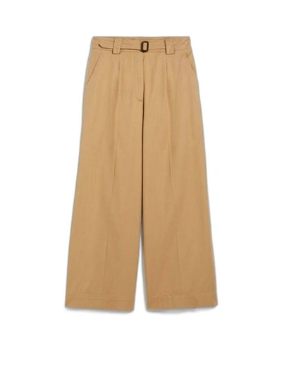 Weekend Max Mara Pino Belted Cotton Canvas Wide Trousers In 001