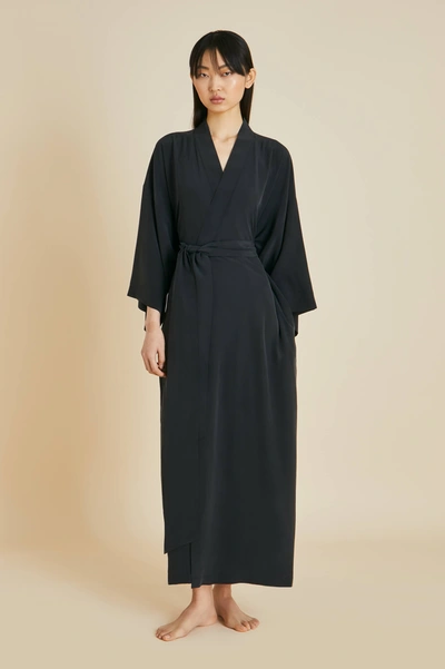 Olivia Von Halle Queenie Black Dressing Gown In Silk Crêpe De Chine