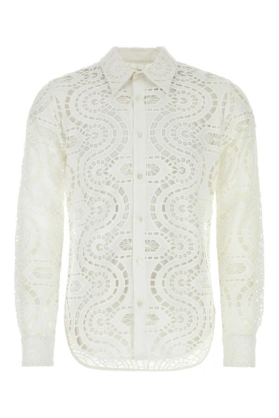 Dries Van Noten Buttoned Lace Shirt In Cream