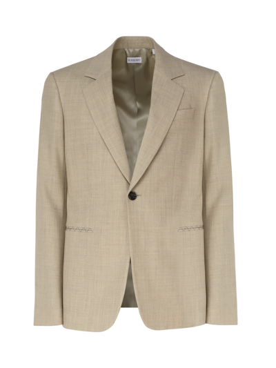 Burberry Single-breasted Wool Suit Jacket In Beige