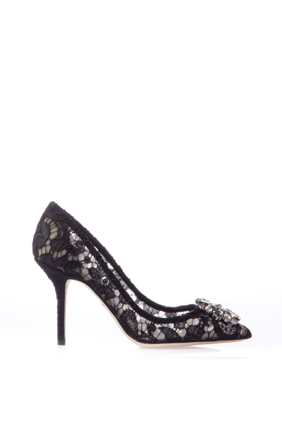 Dolce & Gabbana Rainbow Lace Pumps With Broche In Black
