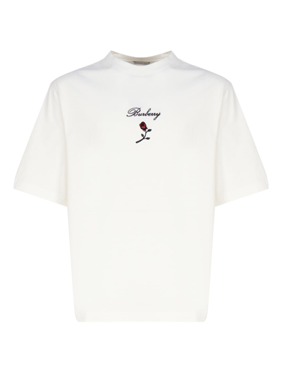 BURBERRY COTTON T-SHIRT WITH PINK AND LOGO