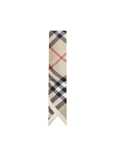 Burberry Thin Silk Check Scarf In Beige