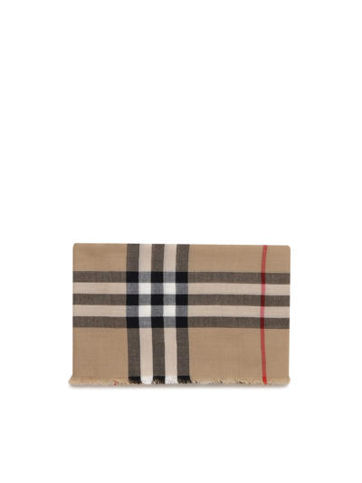 Burberry Wool Check Scarf In Beige