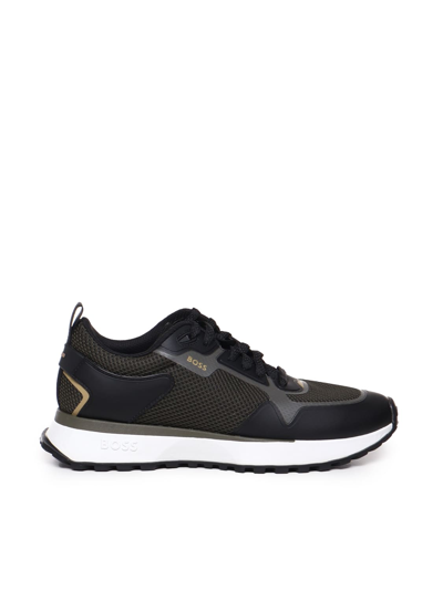 Hugo Boss Boss Low Sneaker  In Canvas And Suede Grey  Man In Black Fabric