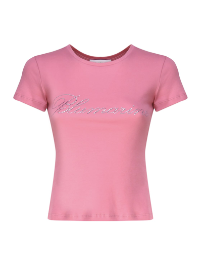 Blumarine T-shirt With Studs And Rhinestone Embroidery In Nude & Neutrals