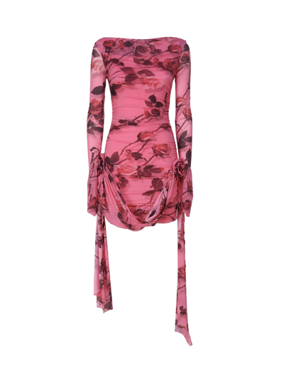 Blumarine Short Jersey Dress In Rose Torchon Print In Pink