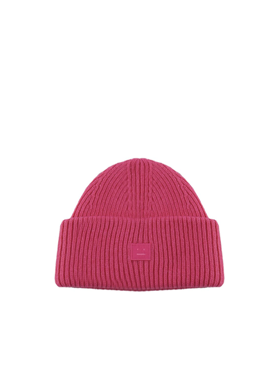 Acne Studios Beanie With Small Smiley Logo In Pink