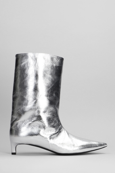 Jil Sander Metallic Leather Ankle Boot In Silver