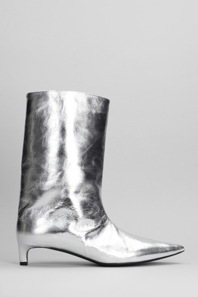 Jil Sander Low Heels Ankle Boots In Silver Leather