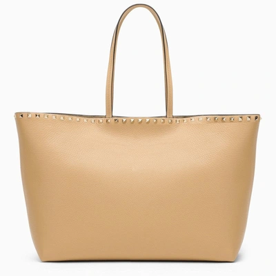 Valentino Garavani Beige Rockstud Shopping Bag In Garnet Calfskin Women In Cream
