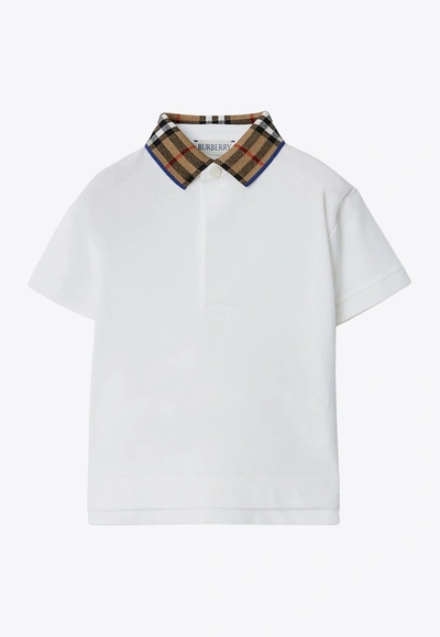 Burberry Babies Checked-collar Polo T-shirt In White