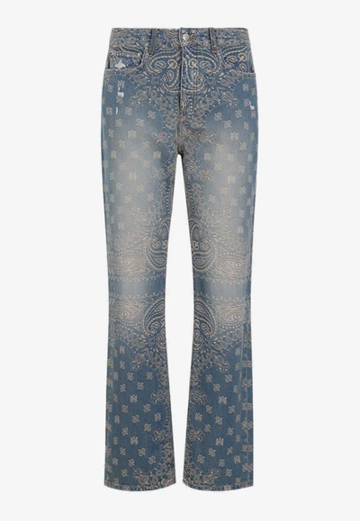 Amiri Bandana Jacquard Straight Jeans In Grey