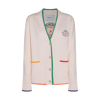 CASABLANCA WHITE AND MULTICOLOUR WOOL AND CASHMERE BLEND LOGO CARDIGAN