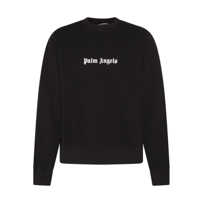 Palm Angels Logo Cotton Sweatshirt In Black,white