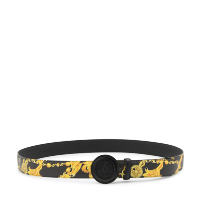 Versace Jeans Couture Black And Yellow Leather Belt In Black Gold