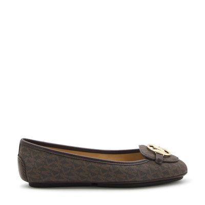 Michael Michael Kors Lillie Logo-print Leather Ballet Flats In Brown