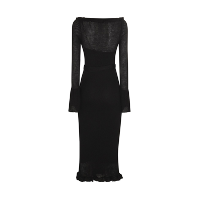 Blumarine Black Wool Stretch Long Dress In Nero