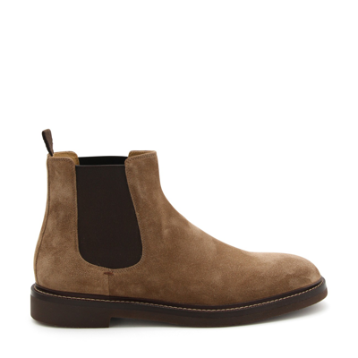 Brunello Cucinelli Beige Suede Beatle Boots In Brown