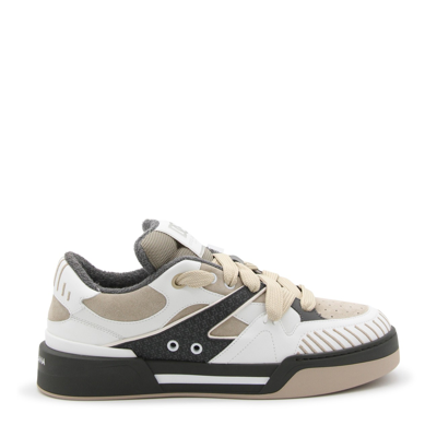 Dolce & Gabbana Taupe And White Leather New Roma Sneakers In Grey