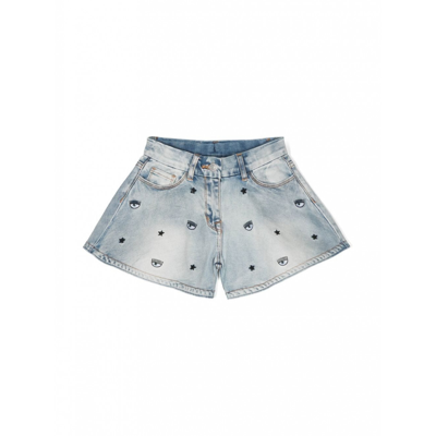 Chiara Ferragni Embroidered Eye-like Denim Shorts In Blue