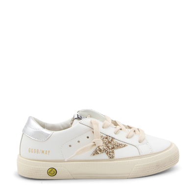 Golden Goose White Gold And Silver Leather May Sneakers