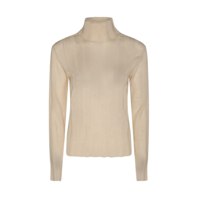 The Row Antique Cream Linen And Silk Blend Sweater