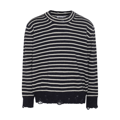 Ami Alexandre Mattiussi Blue And White Wool Stripe Jumper In Black