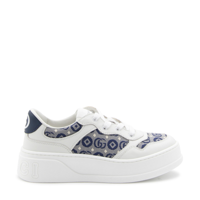 Gucci White And Blue Leather Platform Sneakers In White/blue