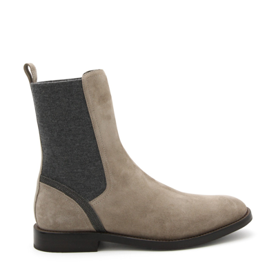 Brunello Cucinelli Suede Wool Chelsea Boots In Cream