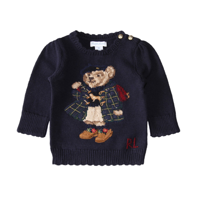 Polo Ralph Lauren Babies' Navy Cotton Polo Bear Sweater