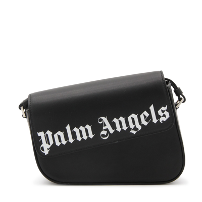 Palm Angels Black And White Leather Crash Shoulder Bag In Black White