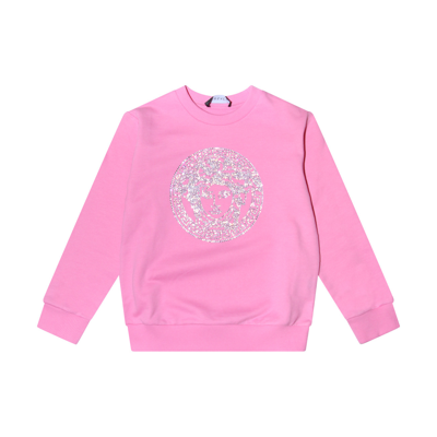 Versace Kids' Crystal-embellished Medusa Sweasthirt In Pink