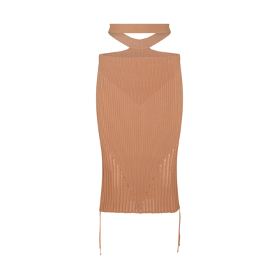 Andreädamo Cut-out Ribbed Midi Skirt In Nude & Neutrals