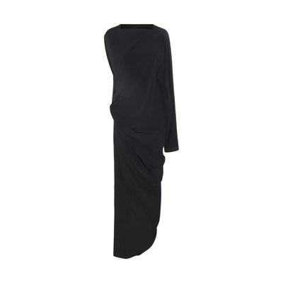 Rick Owens Draped Asymmetric Maxi Dress In Black