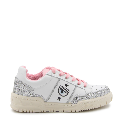 CHIARA FERRAGNI WHITE LEATHER SNEAKERS