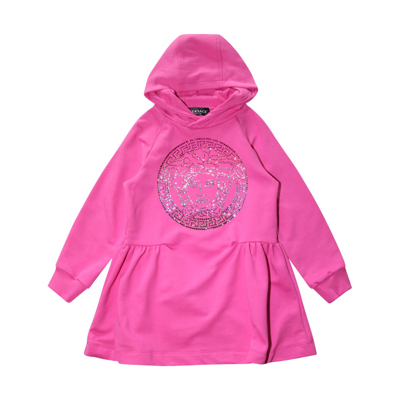 Versace Kids' Fuchsia And Multicolour Cotton Medusa Sweatshirt Dress In Fuxia/multicolor