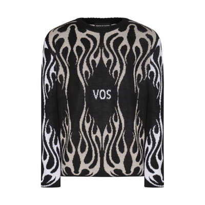 Vision Of Super Flame-intarsia Crew-neck Sweatshirt In Black