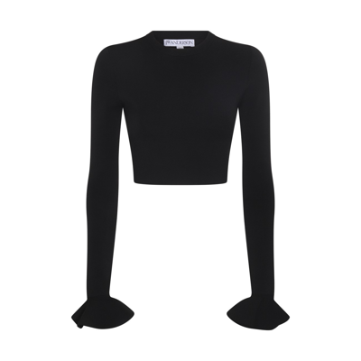 Jw Anderson Cropped Ruffled Knit Jumper In Black