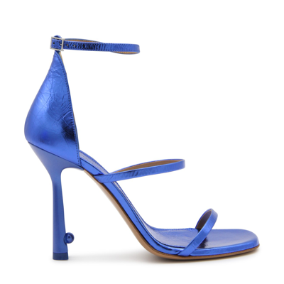 Off-white Blue White Leather Lollip Pearl Embellished Strappy Sandals