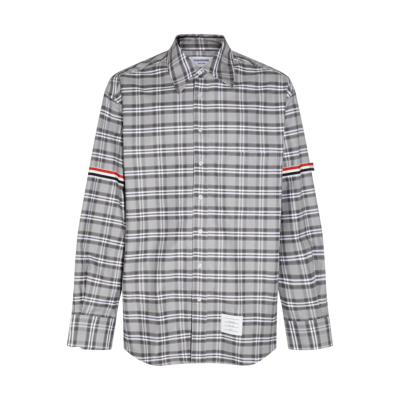 Thom Browne Med Grey Cotton Plaid Check Print Shirt