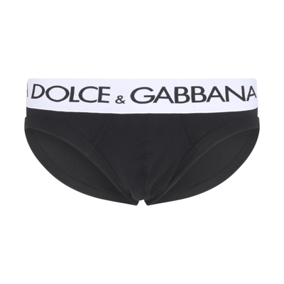 Dolce & Gabbana Logo-waistband Stretch-cotton Briefs In Black