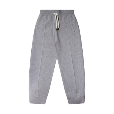 Brunello Cucinelli Kids' Grey Cotton Track Pants In Grigio