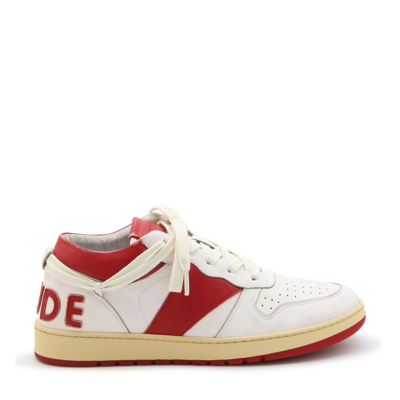 RHUDE WHITE AND RED LEATHER SNEAKERS