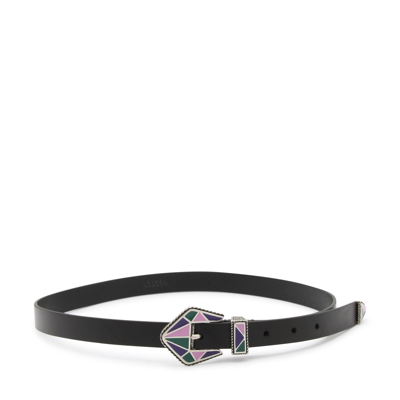 Isabel Marant Black Pink And Silver Leather Belt In Pink/silver